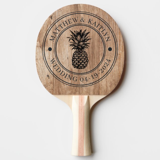 Driftwood Boards Pineapple Wedding Crest & Names Ping Pong Paddle (Back)