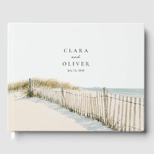 Driftwood Fence Pale Sand Teal Cape Cod Wedding  Guest Book