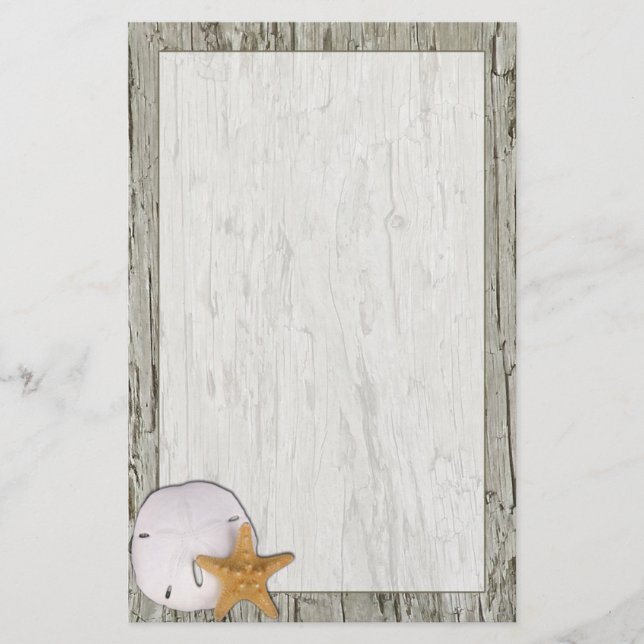 Driftwood Frame With Sand Dollar and Starfish Stationery (Front)