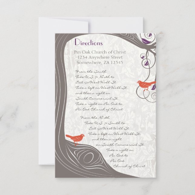 Driftwood Grey Coral Orange Tree Swirl Direction Invitation (Front)