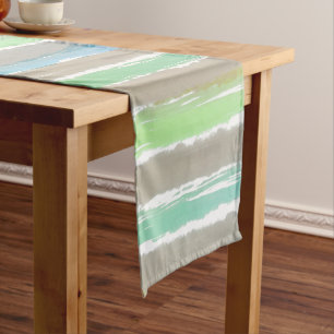 Driftwood Grey Green Blue Watercolor Stripes Long Table Runner