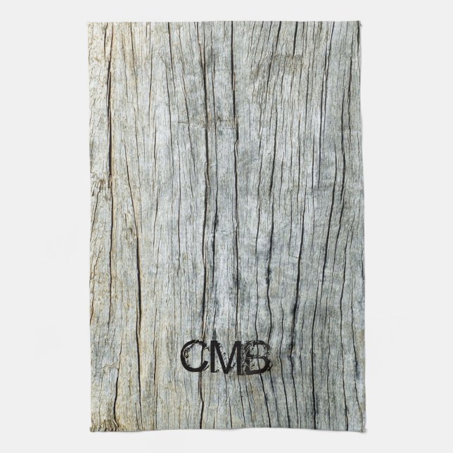 Driftwood in Shades of Grey Beach Personalized Kitchen Towel (Vertical)