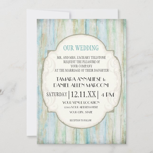 Driftwood Ocean Beach Coastal Seashore Wedding Invitation (Front)