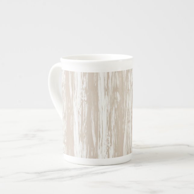 Driftwood pattern - taupe tan and white bone china mug (Front Left)