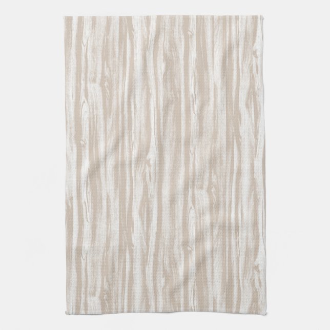Driftwood pattern - taupe tan and white kitchen towel (Vertical)