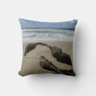 Driftwood Sand Ocean Coast Landscape Beach Throw Pillow