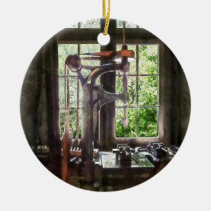 Drill Press by Window Ceramic Ornament
