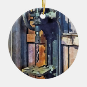 Drill Press in Shop Ceramic Ornament