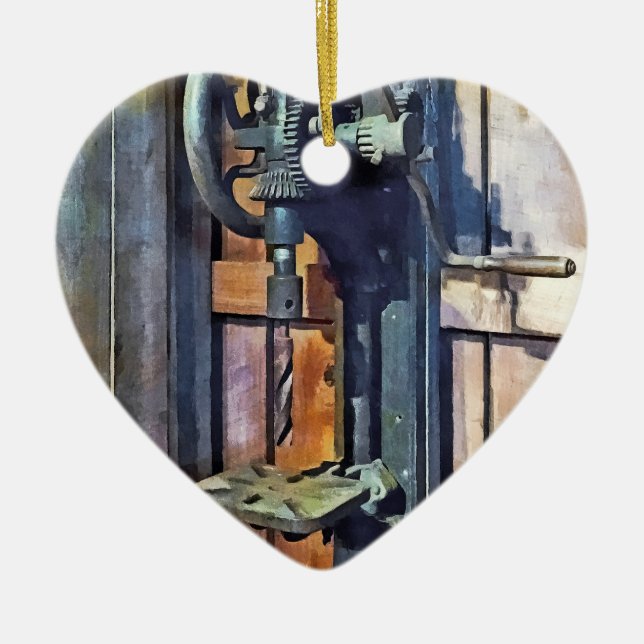 Drill Press in Shop Ceramic Ornament (Front)
