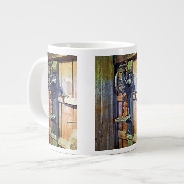 Drill Press in Shop Large Coffee Mug (Front Left)