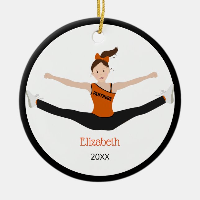 Drill Team Brown Hair Black And Orange Ceramic Ornament (Front)