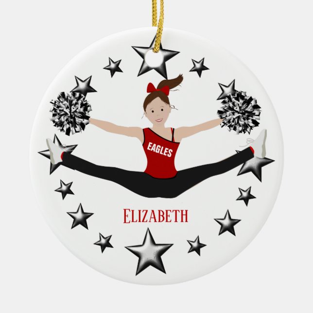 Drill Team Brown Hair Red And Black Ceramic Ornament (Front)