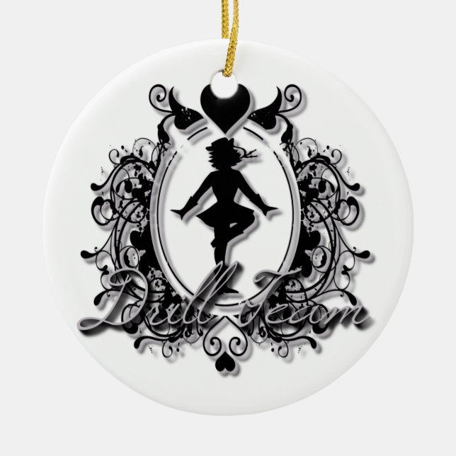 Drill Team Girl in a Heart Frame Ceramic Ornament (Front)