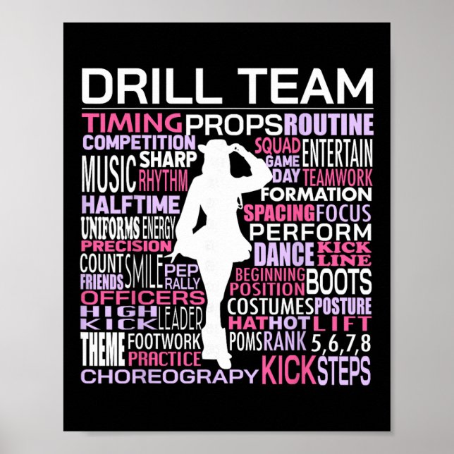 Drill Team Word Cloud Colour Guard Dance Cheerlead Poster (Front)