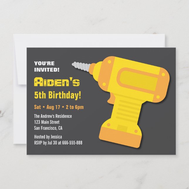 Drill Tool Boys Birthday Party Invitations (Front)