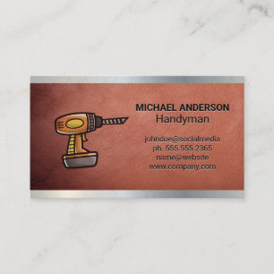 Drill Tool Construction Metal Leather Business Card