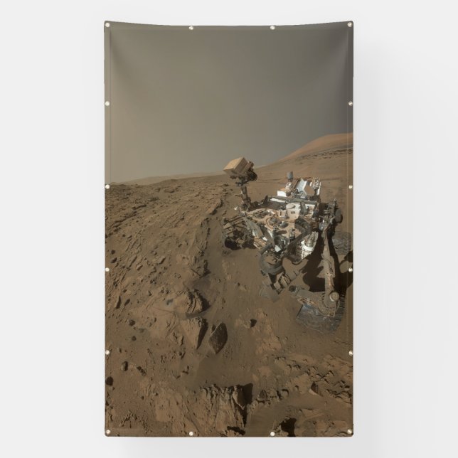 Drilling Mars Curiosity Red Martian Landscape Banner (Vertical)