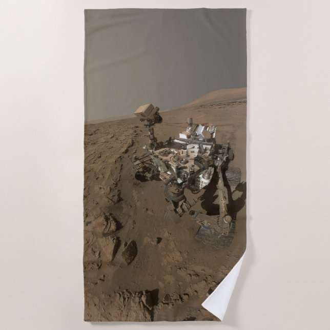 Drilling Mars Curiosity Red Martian Landscape Beach Towel (Front)