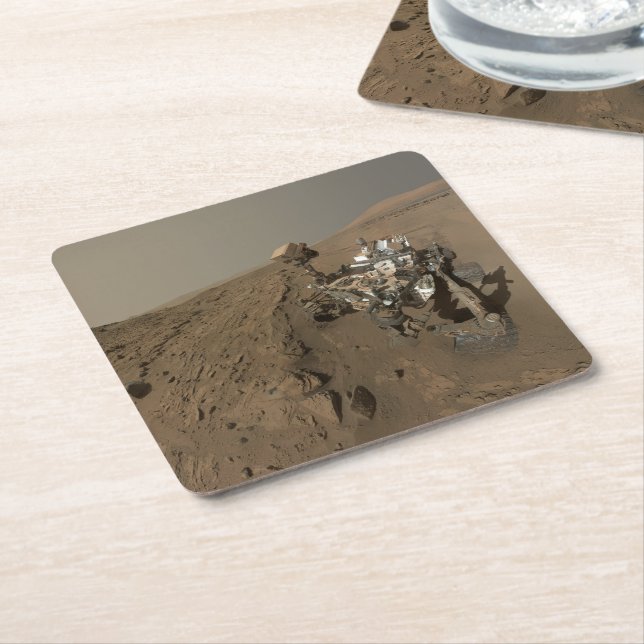 Drilling Mars Curiosity Red Martian Landscape Square Paper Coaster (Angled)