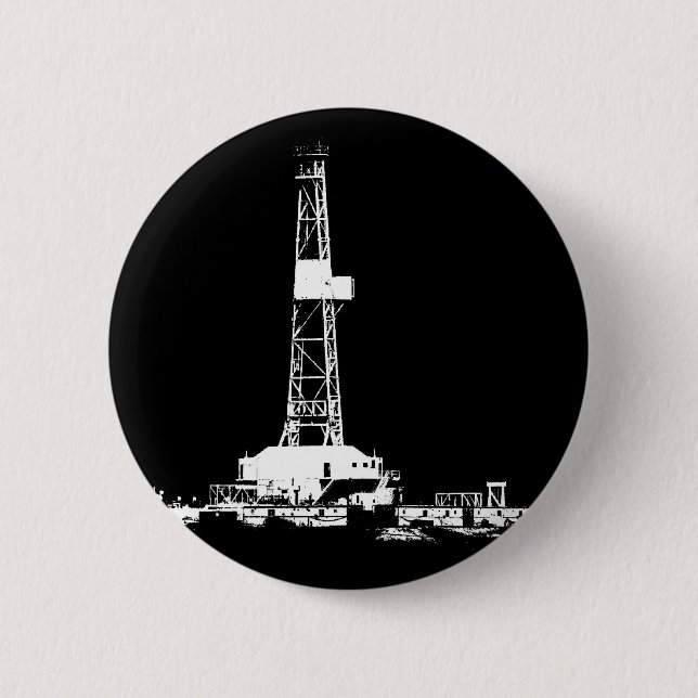 Drilling Rig Silhouette 2 Inch Round Button (Front)