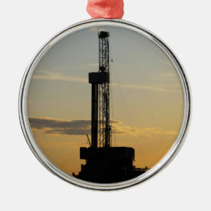 Drilling Rig Silhouette Metal Ornament