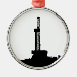Drilling Rig Silhouette Metal Ornament