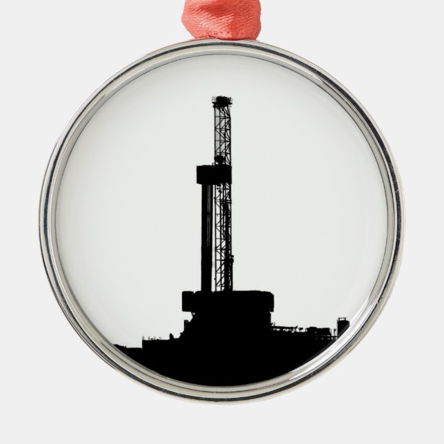 Drilling Rig Silhouette Metal Ornament (Front)