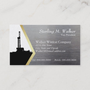Drilling Rig Silhouette on Metal Look Business Card