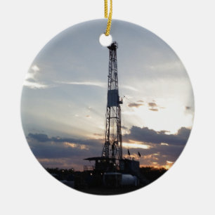 Drilling Rig Sunset Ceramic Ornament