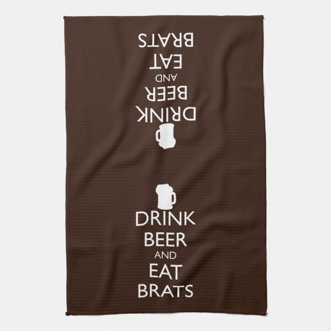 DRINK BEER AND EAT BRATS KITCHEN TOWEL (Vertical)