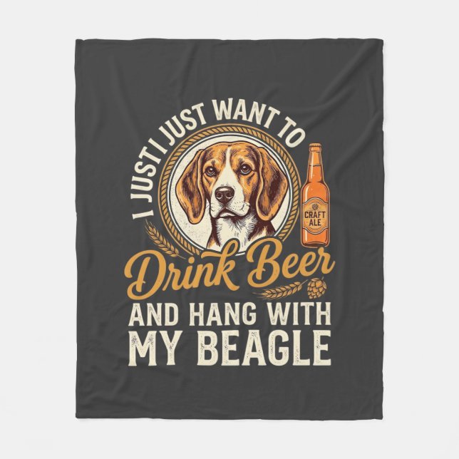 Drink Beer Beagle Dog Craft Ale Bottle Hops Fleece Blanket (Front)