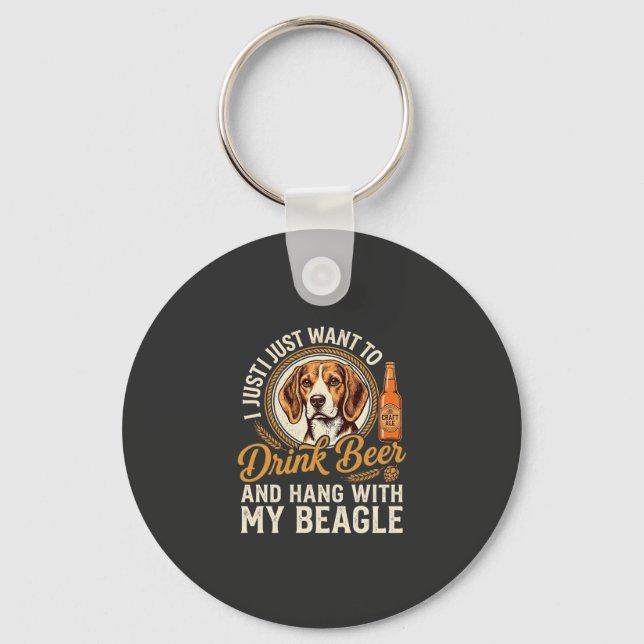 Drink Beer Beagle Dog Craft Ale Bottle Hops Keychain (Front)
