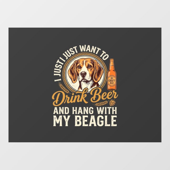 Drink Beer Beagle Dog Craft Ale Bottle Hops Window Cling (Sheet)