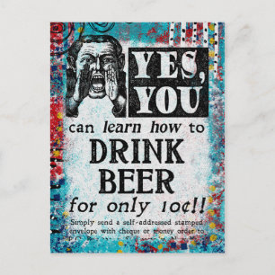 Drink Beer Postcard - Funny Vintage Ad