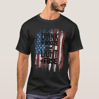 Drink Booze Light Fuse American Flag July 4th Beer T-Shirt