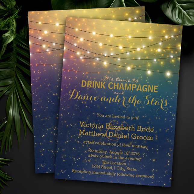 Drink Champagne Dance Under The Stars Wedding Invitation (Creator Uploaded)