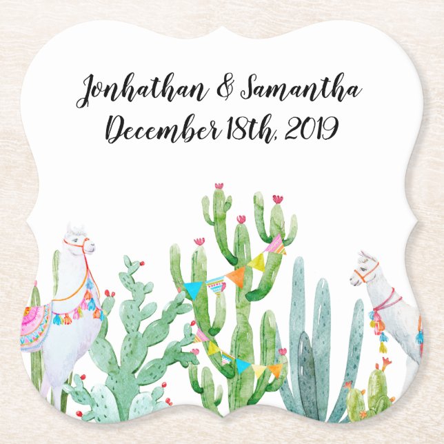 Drink Coasters Boho Llama Bohemian Cacti Desert Fl (Front)