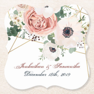 Drink Coasters Geometric Garden Rose Anemone Rusti