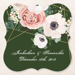 Drink Coasters Geometric Garden Rose Hunter Green