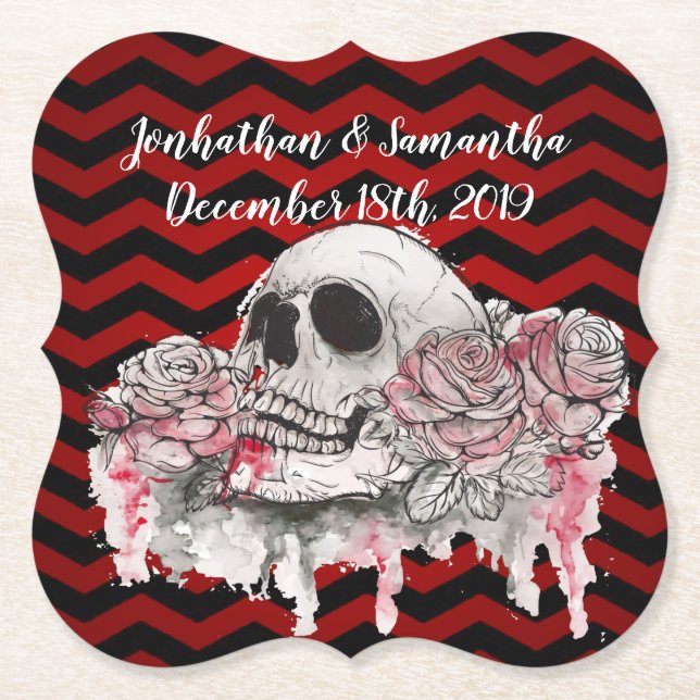 Drink Coasters skull Rose Gothic Chevron red black (Front)