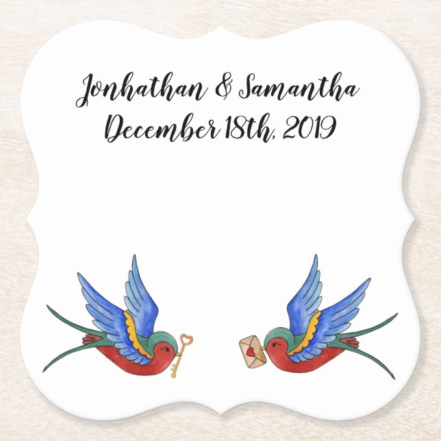 Drink Coasters Traditional Bird Tattoo Sparrow bir (Front)