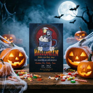 Drink Coffee And Be Scary Halloween Party Invitation