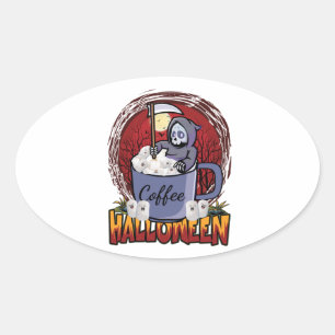 Drink Coffee And Be Scary Oval Sticker