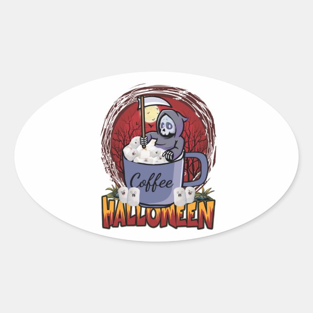 Drink Coffee And Be Scary Oval Sticker (Front)
