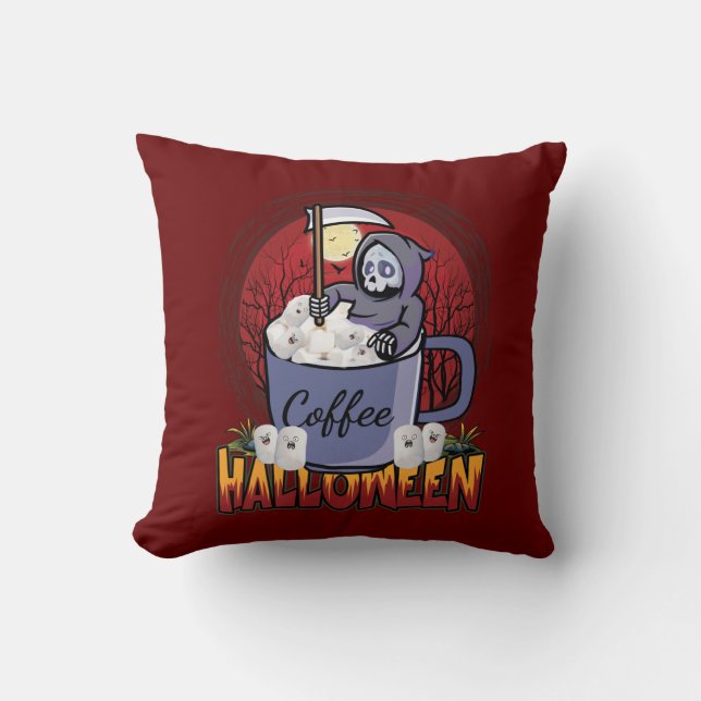 Drink Coffee And Be Scary Throw Pillow (Front)