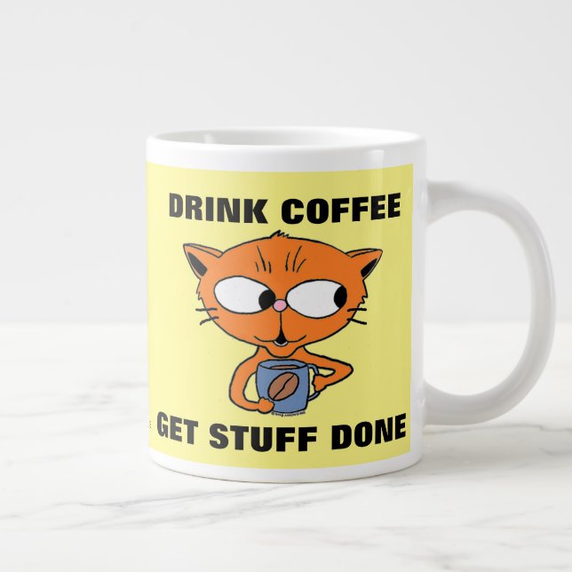DRINK COFFEE GET STUFF DONE Cute Cat Large Coffee Mug (Right)