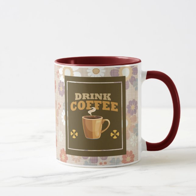 Drink Coffee Mug – Maroon Floral Aesthetic Pattern (Droite)