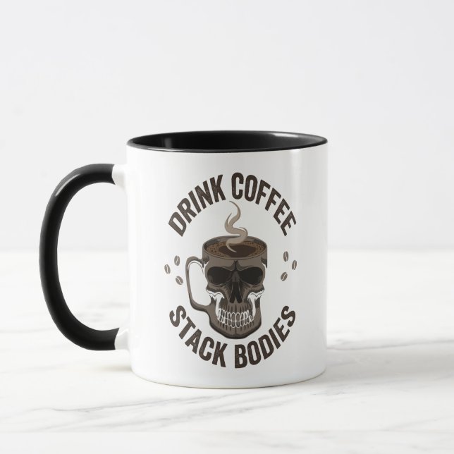 Drink Coffee Stack Bodies Spooky Coffeine Skull  Mug (Left)