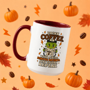 Drink Coffee Wear Scrubs Stay Spooky Large Maroon  Mug