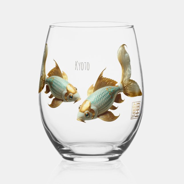 Drink Glass/Porcelain Koi/Drinkware Set Stemless Wine Glass (Front)